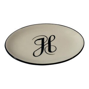 Letter H Initial Monogram Mud Pie Soap Dish Coin Trinket Holder 5.5x3.75x.75"